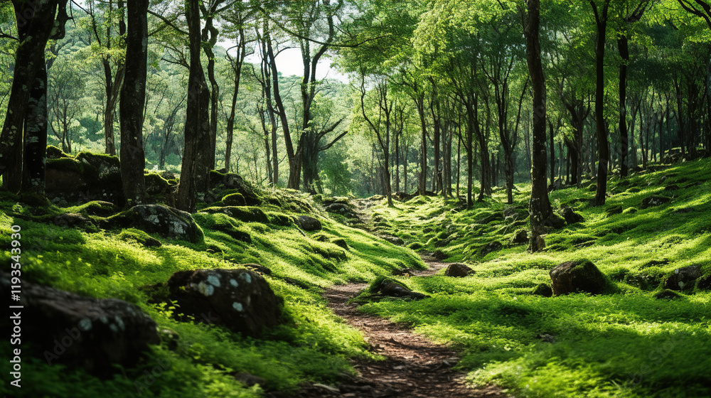 Serene Forest Path in Lush Green Landscape Serene Forest Path in Lush Green Landscape