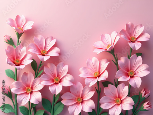 A Pink Background Features 3d Beautiful Flowers That Are Blooming In A Stunning And Vibrant Display Of Natural Beauty Everywhere. 00002