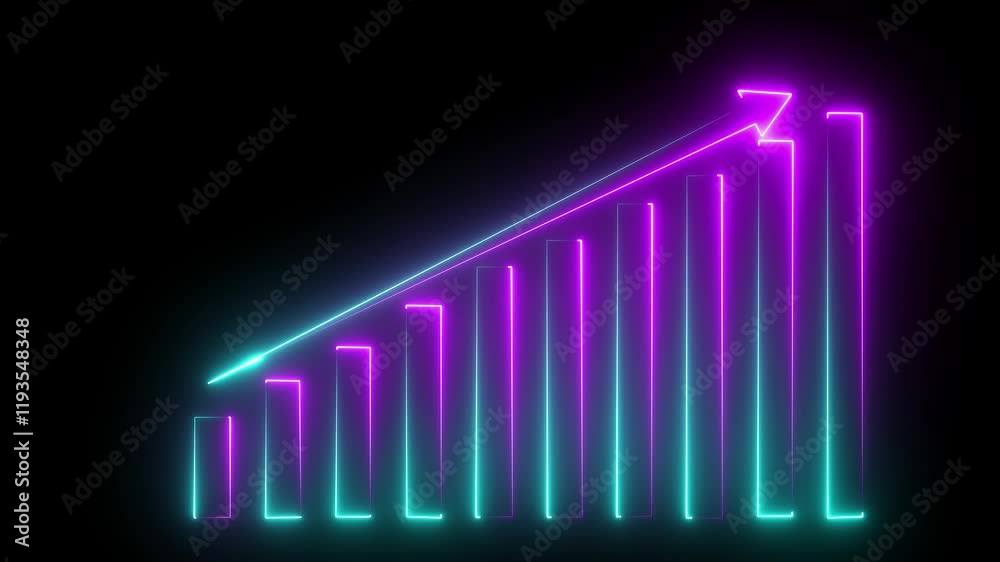 Glowing neon business graph chart icon animation background. Business growth concept animated. neon line business graph icon animation on black background.