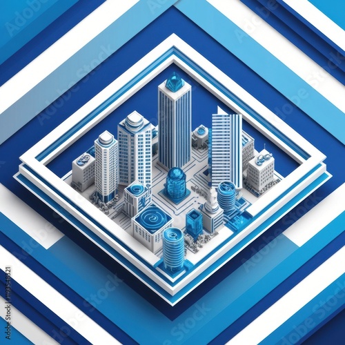 Isometric 3D Cityscape with Urban Planning and Green Spaces photo