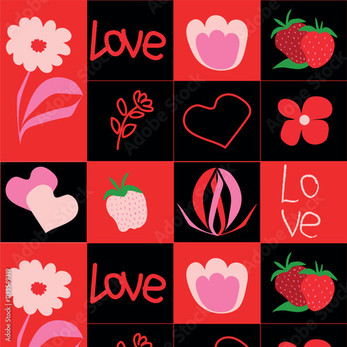 Valentine's Day vector pattern of hearts and flowers.