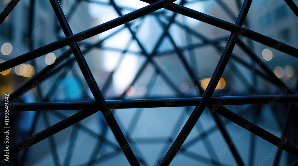 An abstract digital artwork, a complex network of interconnected dark and bright triangular shapes forming a complex three-dimensional structure.