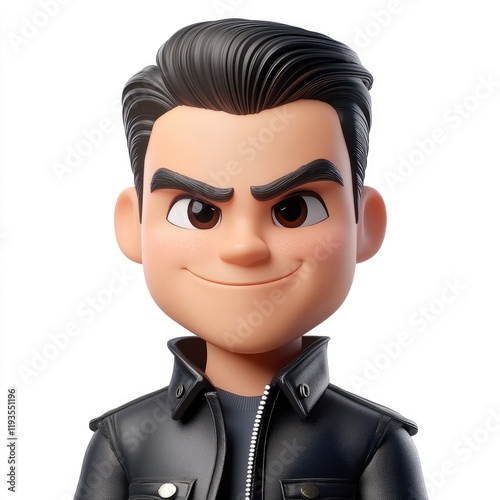 3D memoji of a Latino man smirking in a leather jacket on a plain white background