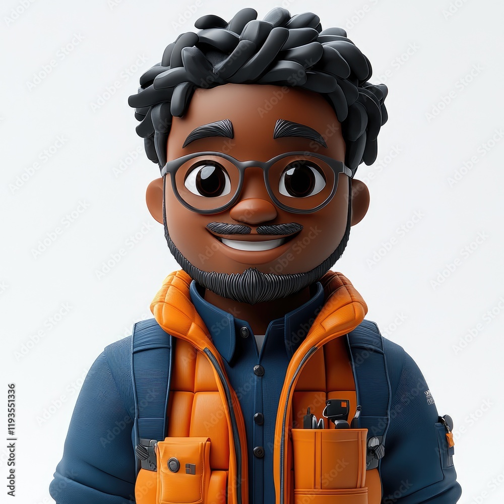3D memoji of an African American man with fade haircut in casual vest on plain white background 3D memoji of an African American man with fade haircut in casual vest on plain white background