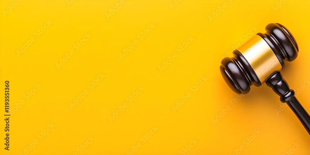 A gavel resting on a vibrant yellow background, symbolizing justice or legal proceedings. Concept Symbol of Justice, Legal Proceedings, Gavel Imagery, Legal Symbolism, Vibrant Yellow Background A gavel resting on a vibrant yellow background, symbolizing justice or legal proceedings. Concept Symbol of Justice, Legal Proceedings, Gavel Imagery, Legal Symbolism, Vibrant Yellow Background