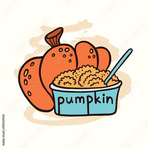 Pumpkin And Pumpkin Puree In Glass Bowl