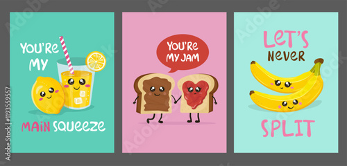Cute love cartoony greeting cards . Funny vector illustrations for valentine's day design.	
