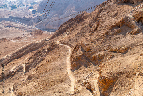 View of the snake path from above at Masada National Park in Israel.
 photo