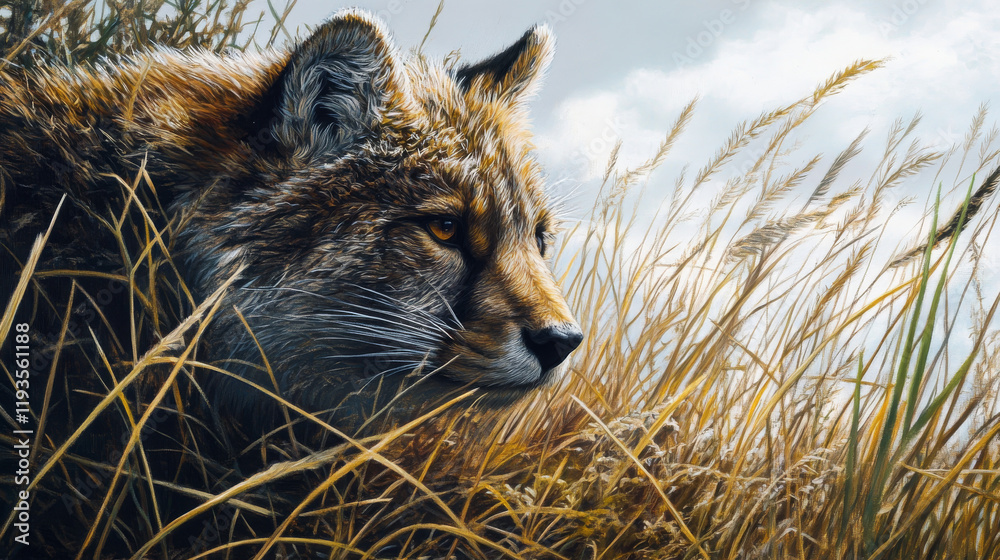 Obraz premium The sharp textures of their fur and the intricate details of the grass create a vivid and lifelike scene. 