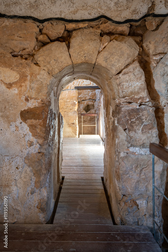 The interior of the ancient bath house at Masada in the Judean Desert in Israel. 