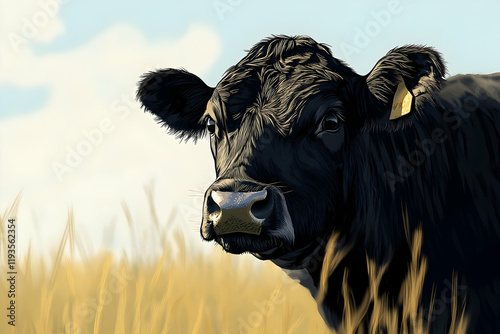 Realistic illustration of a cow close-up with detailed texture and naturalistic appeal photo