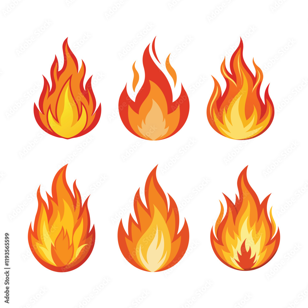 set of fire flames vector, vector and illustration, vector style