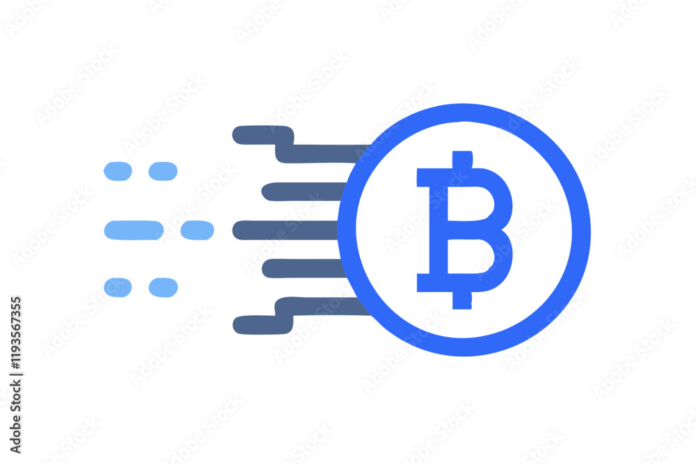 Blue Bitcoin logo with dynamic streaks, symbolizing fast transactions and blockchain technology, on a white background. Blue Bitcoin logo with dynamic streaks, symbolizing fast transactions and blockchain technology, on a white background.