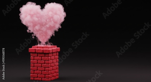 Pink Heart Shaped Smoke Puff Coming From a Red Brick Chimney