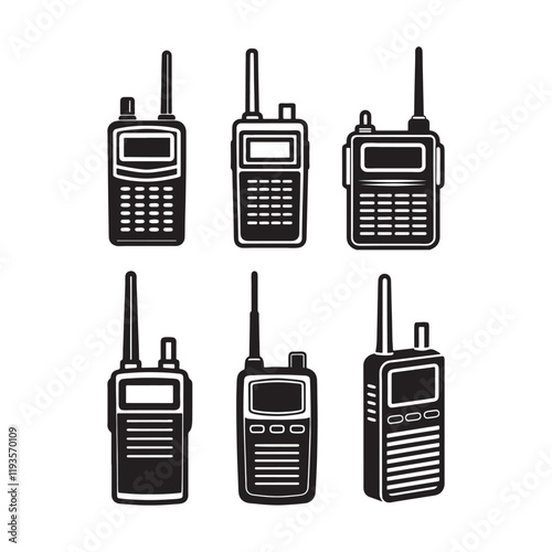 set of walkie talkie silhouette, black and white silhouette, vector and illustration