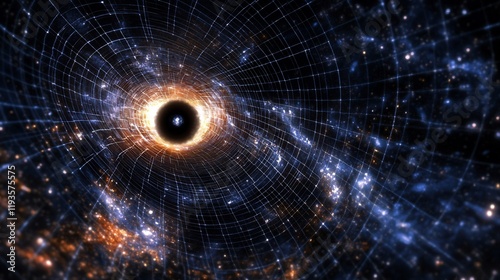 Black holes gravitational waves distorting spacetime grids surrounded cosmic microwave background patterns