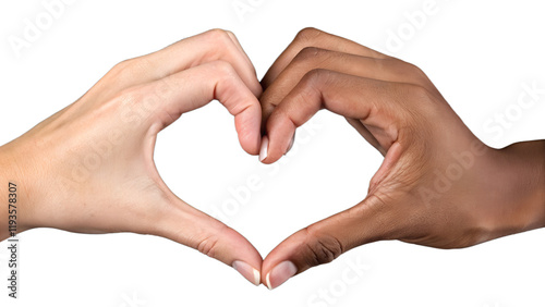 Two human hands forming the shape of a heart against a plain black background. The hands are well-groomed, with fingers gracefully curved to create a symmetrical heart outline. The skin has a natural 