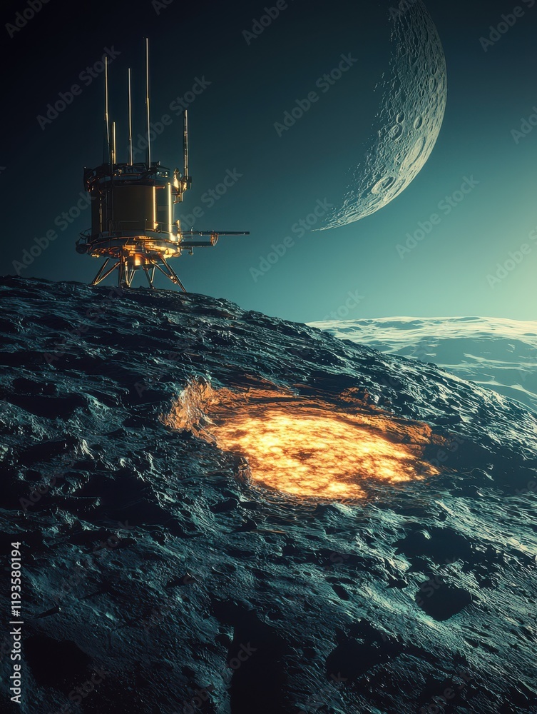 Obraz premium Space probe detects life signs on distant moon sci-fi landscape futuristic technology cosmic exploration