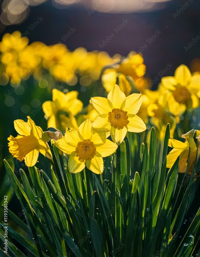 Fototapeta premium yellow daffodils in spring, daffodils in the garden, Daffodils shining in the sun