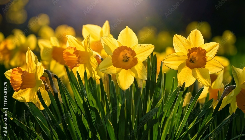 Fototapeta premium yellow daffodils in spring, daffodils in the garden, Daffodils shining in the sun
