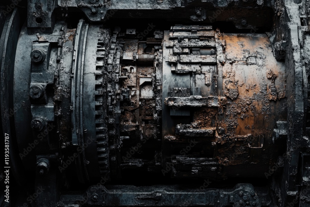 Close-up of a heavily worn and rusted industrial machine, showcasing intricate gears and metallic textures. Close-up of a heavily worn and rusted industrial machine, showcasing intricate gears and metallic textures.