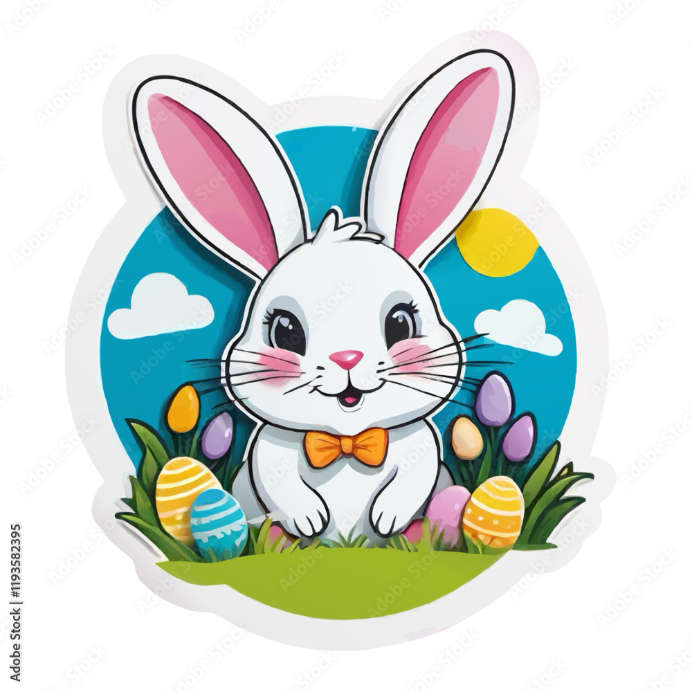 Fototapeta premium cartoon easter bunnx with eggs, vector illustration