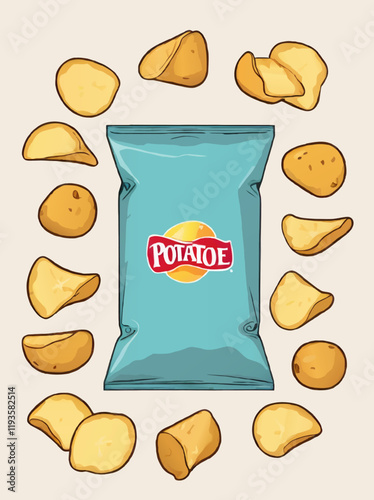 bag of potatoe chips cartoon vector illustration
