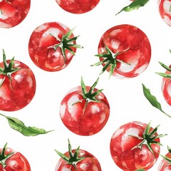 Acrylglasbilder Küchenmuster Aquarell Tomaten Muster auf Weiß  © Creation