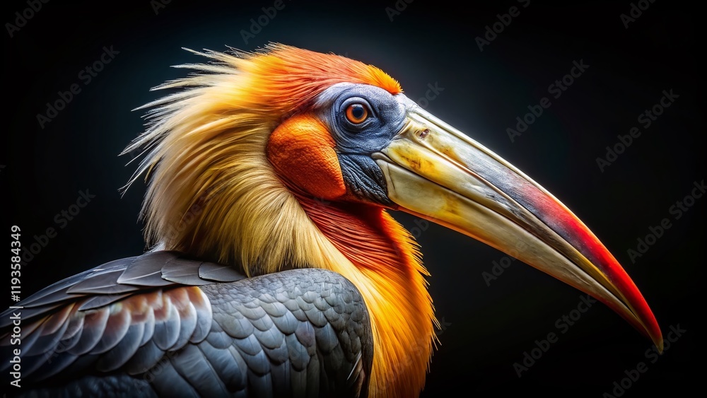 Fototapeta premium Majestic Bird with Long Beak, Dark Background - Low Light Wildlife Photography