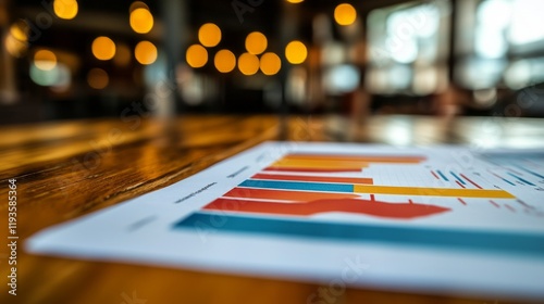 Financial report on wooden table in cafe.