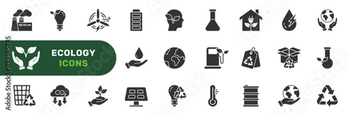 Renewable Resource Sign Set, Wind and Water Power. Environmental Ecology of Planet Earth Silhouette Icon. Green Energy Pictogram. Eco Sustainable Technology Symbol. Isolated Vector Illustration