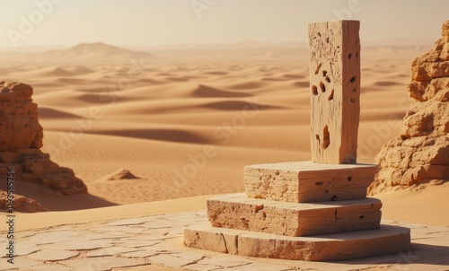 Mysterious stone structure in a desert landscape photo