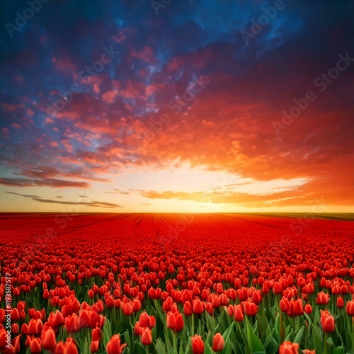 Obraz na płótnie tulip tulips red tulips, field of tulips, red background, red flowers w salonie