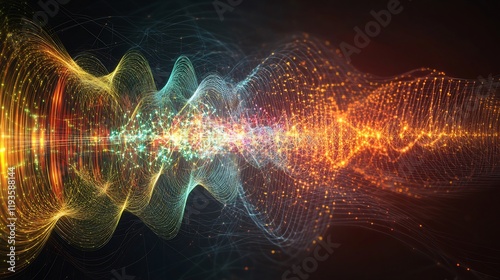 Photons interacting within subatomic particle diagrams harmonic motion patterns emphasizing quantum mechanics photo