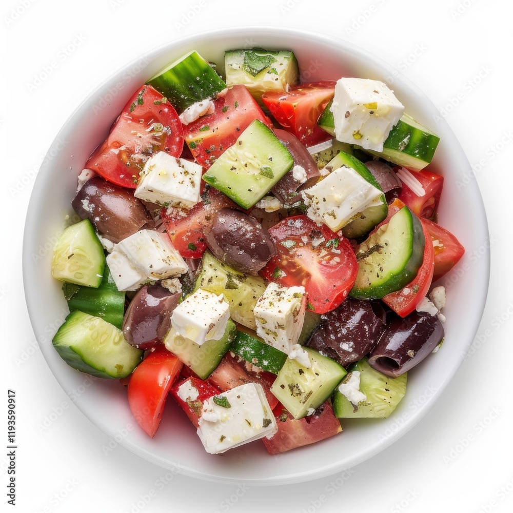 A bowl of Greek salad with tomatoes, cucumbers, Kalamata olives A bowl of Greek salad with tomatoes, cucumbers, Kalamata olives