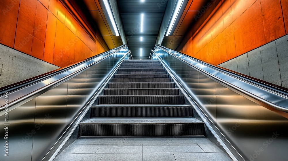 Fototapeta premium Modern Escalator Ascending in a Bright Subway Station