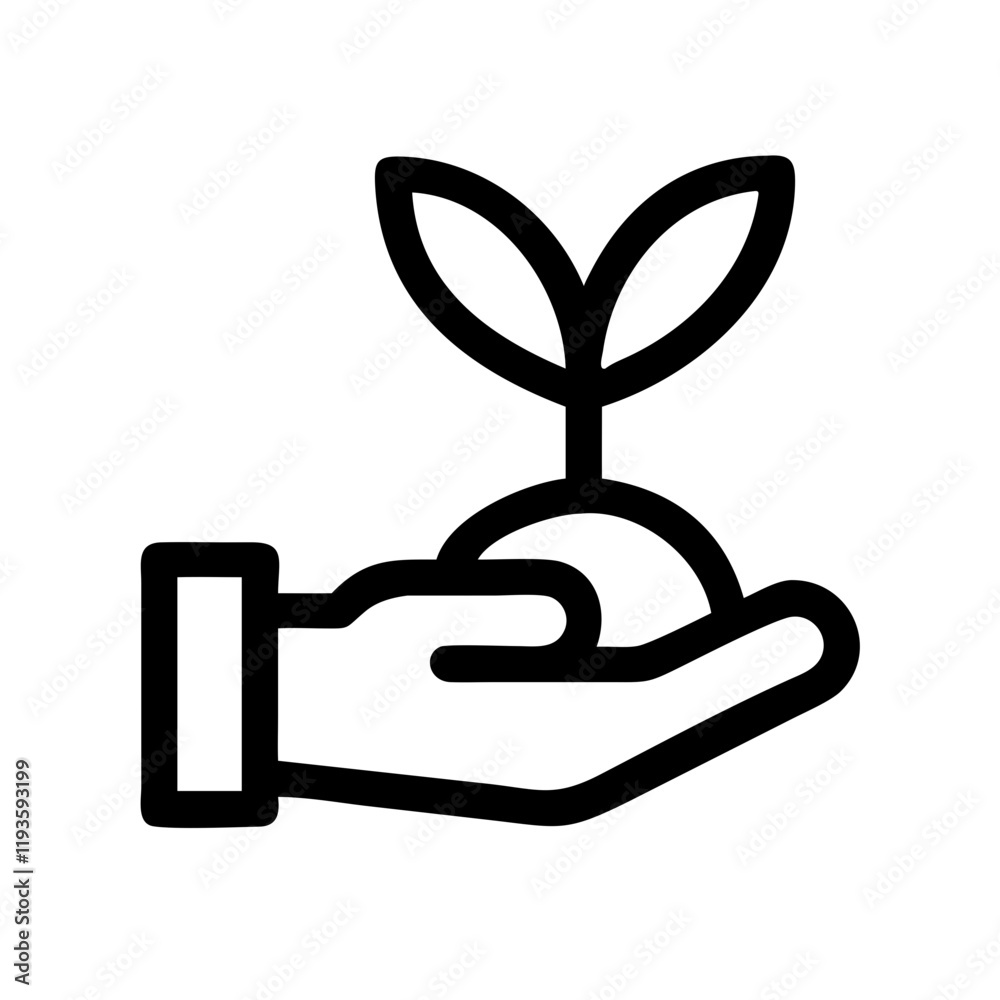 Hand planting icon with a seedling and soil in a palm on a white background
Hand planting icon with a seedling and soil in a palm on a white background