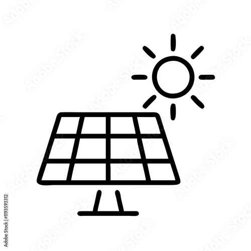Solar panels icon with a shining sun on a white background
