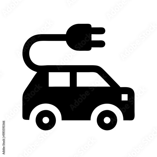 Electric car icon with a charging plug silhouette on a white background
