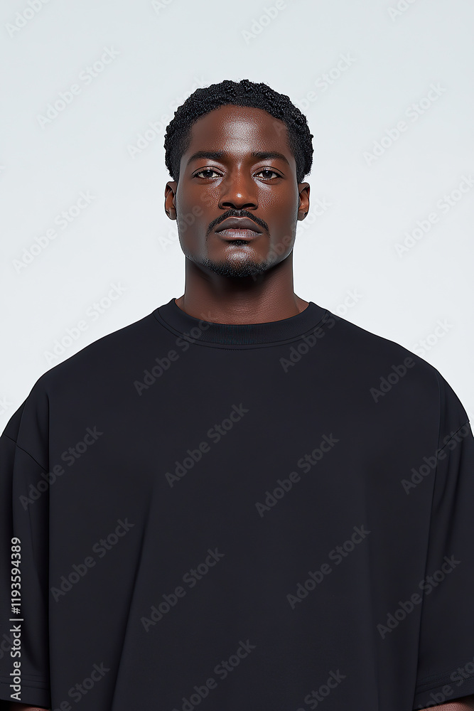 Obraz premium Male fashion concept. Portrait of a handsome afro-american male model wearing black designer clothes and posing on white background. Catalogue, campaign style. Studio shot