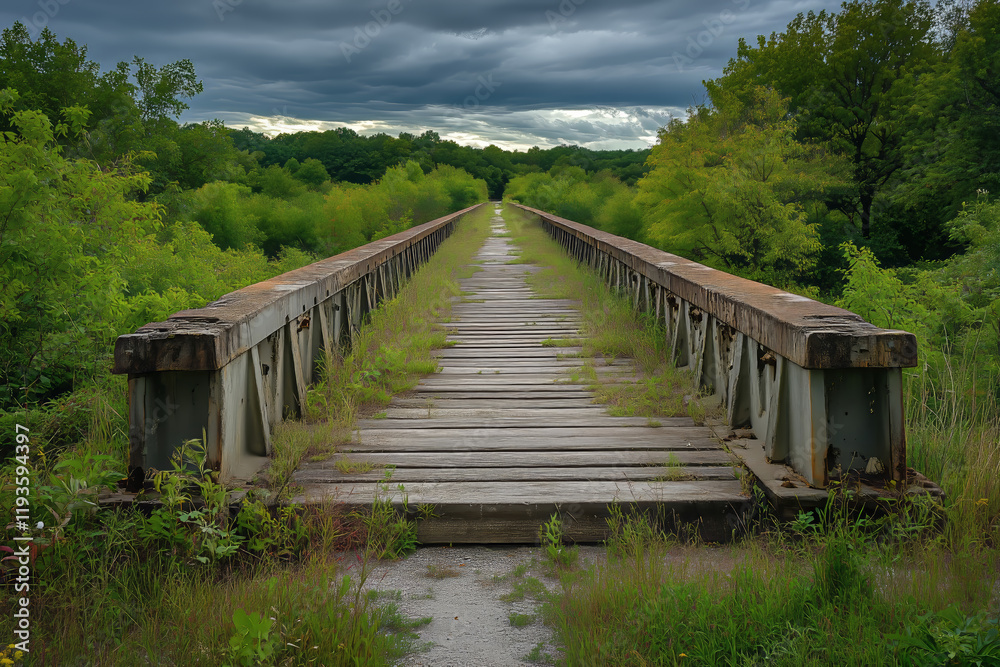 Scenic overlook along a tranquil rail trail surrounded by lush greenery Scenic overlook along a tranquil rail trail surrounded by lush greenery