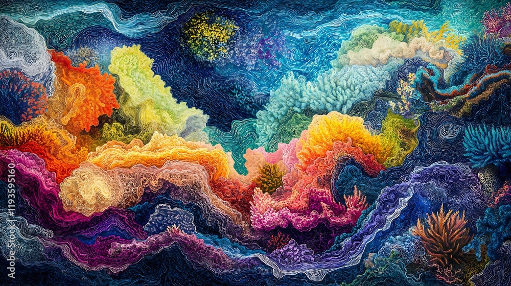 Naklejka premium Vibrant Coral Reef Abstract Underwater Art