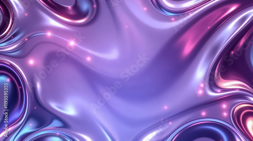 Purple background with chrome texture. Iridescent 3D wallpaper with vibrant colors and empty space