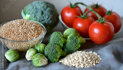 Different fresh products rich in melatonin on white table, closeup photo