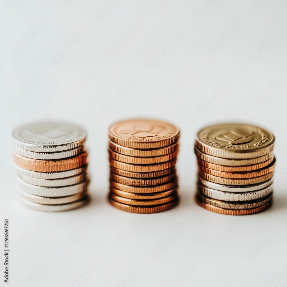 A close-up of stacked coins in silver, gold, and copper colors, representing wealth, savings, and financial growth. A close-up of stacked coins in silver, gold, and copper colors, representing wealth, savings, and financial growth.