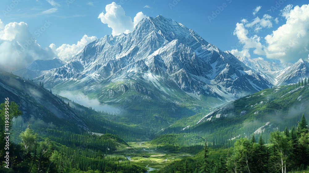 Naklejka premium a tall mountain with a forest below it