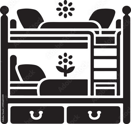 Double Bed silhouette vector with white background