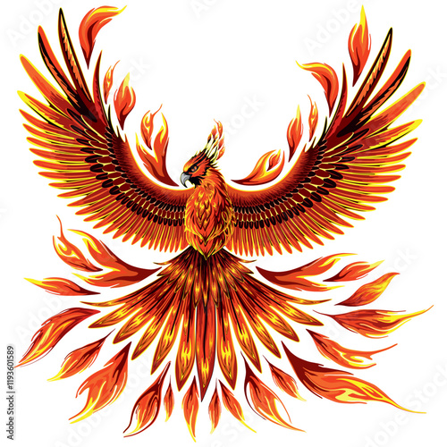 Phoenix firebird mithological Creature looking like a burning Bird vector illustration isolated on white 