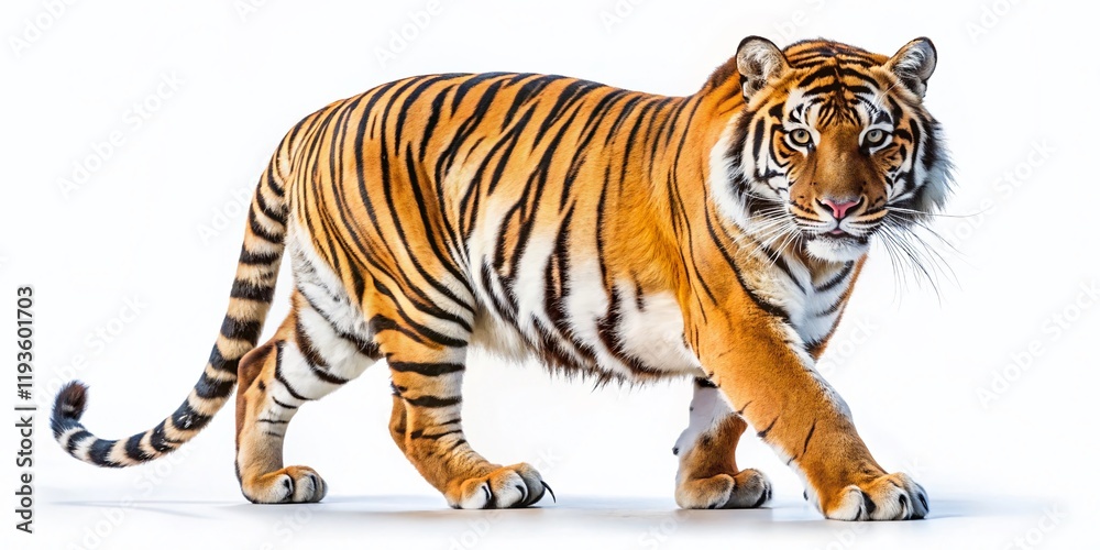 Obraz premium Majestic White Tiger: Full Body, Hyperrealistic Long Exposure Stock Photo