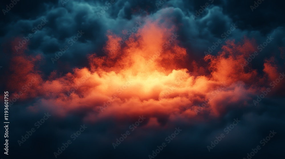 A large cloud of smoke with a bright orange flame in the middle A large cloud of smoke with a bright orange flame in the middle
